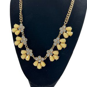 Gold Tone Pale Yellow Tear Drop Rhinestones Bib Style Necklace 18-21"